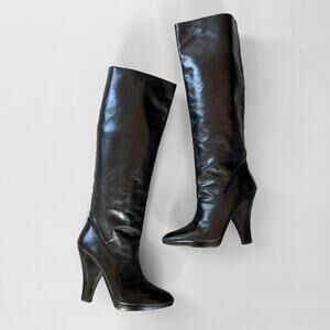 Zac Posen Tall Leather Platform Boot Sculptural Stack Heel Platform Pointy Toe 9